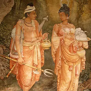 Famous painting of princess Hemamali and prince Danthaat at Kalani vihara.